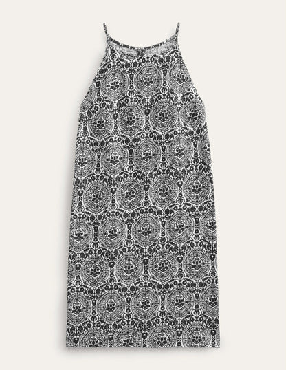 Racer Neck Jersey Mini Dress-Black, Exotic Tile