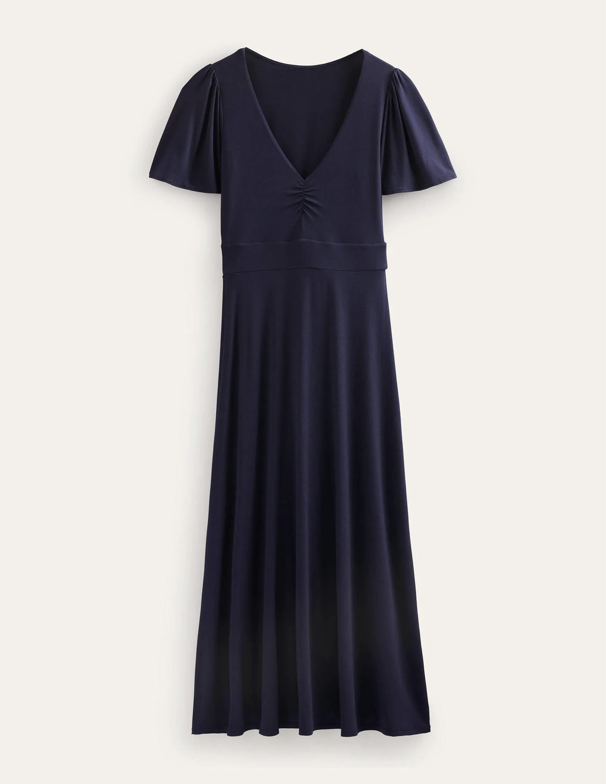 V-Neck Jersey Midi Dress-Navy