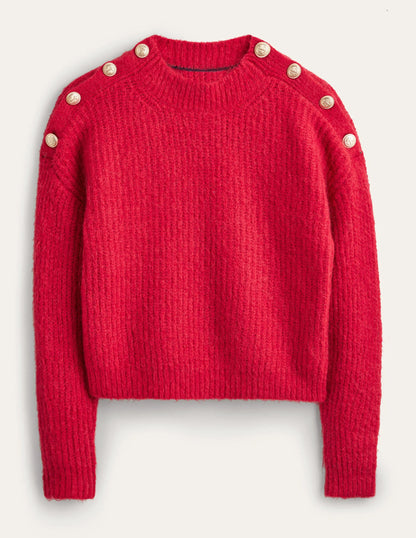 Fluffy Ribbed Button Sweater-Ruby