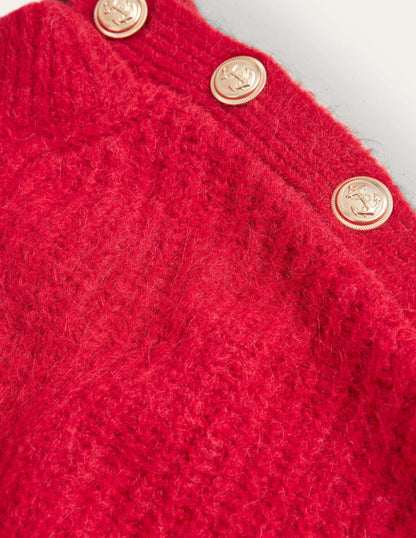 Fluffy Ribbed Button Sweater-Ruby