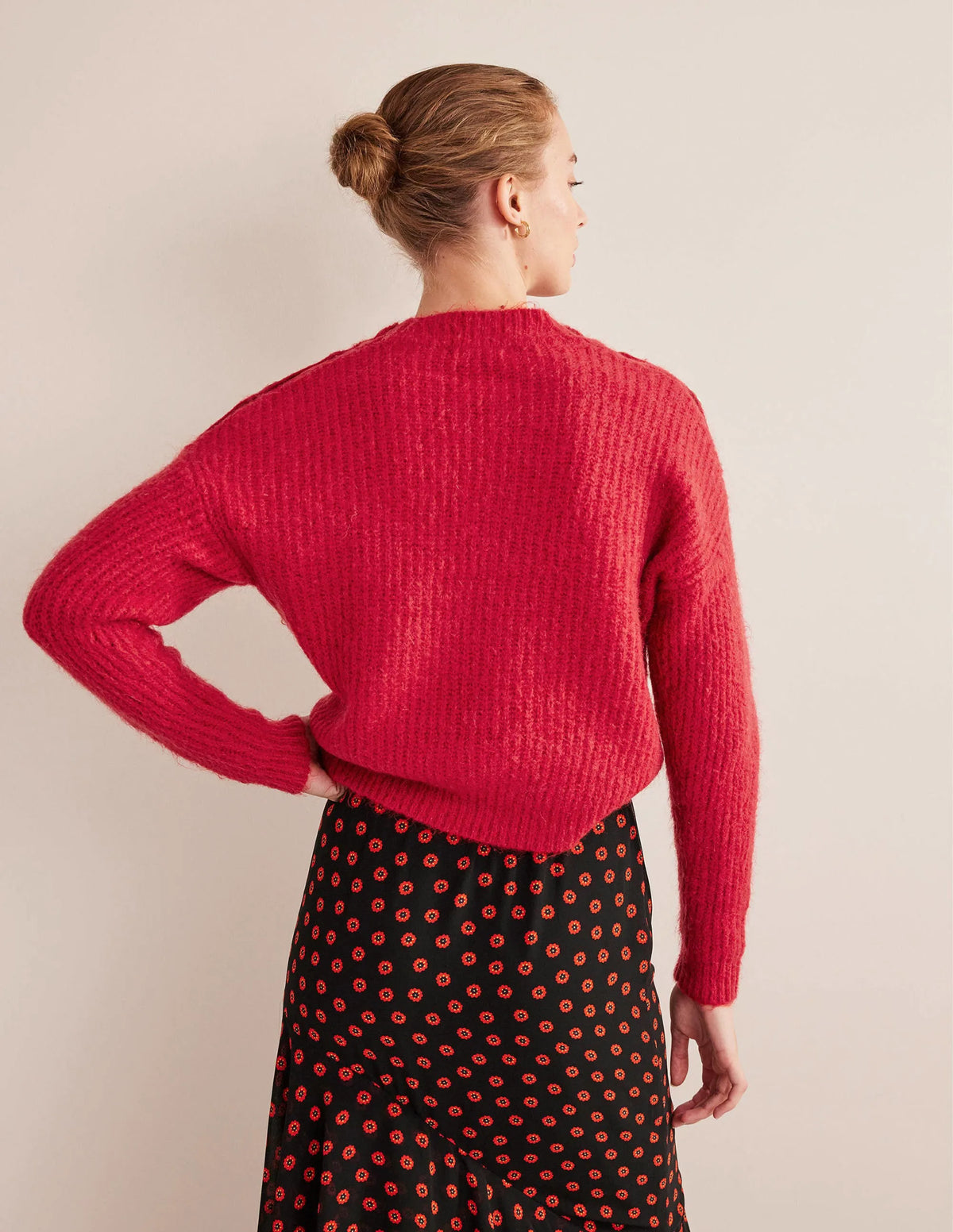 Fluffy Ribbed Button Sweater-Ruby