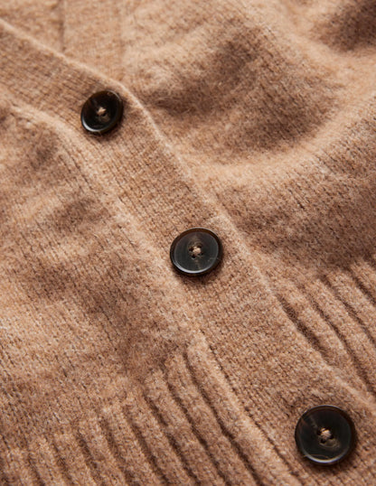 Fluffy Cropped V-Neck Cardigan-Camel Melange