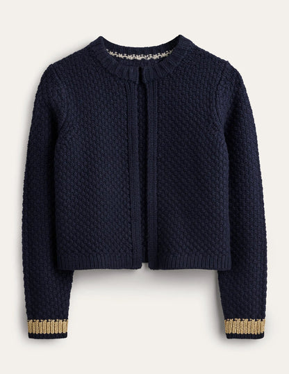 Textured Chunky Wool Cardigan-Navy, Gold