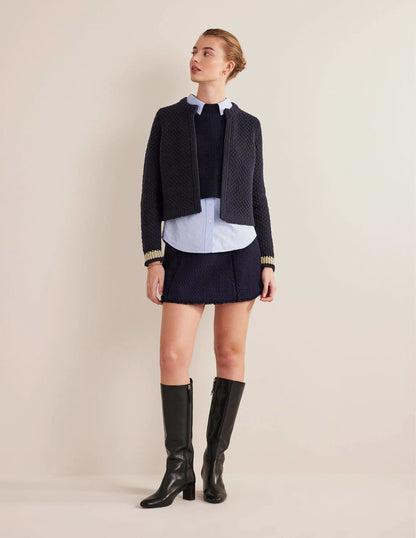 Textured Chunky Wool Cardigan-Navy, Gold