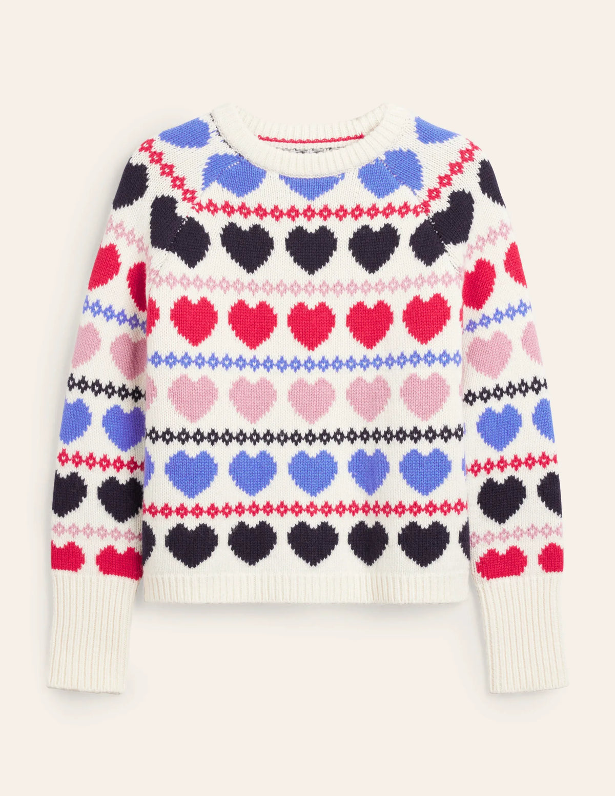 Chunky Fair Isle Sweater-Ivory Heart Fairisle
