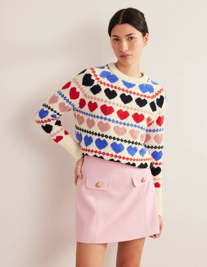 Chunky Fair Isle Sweater-Ivory Heart Fairisle