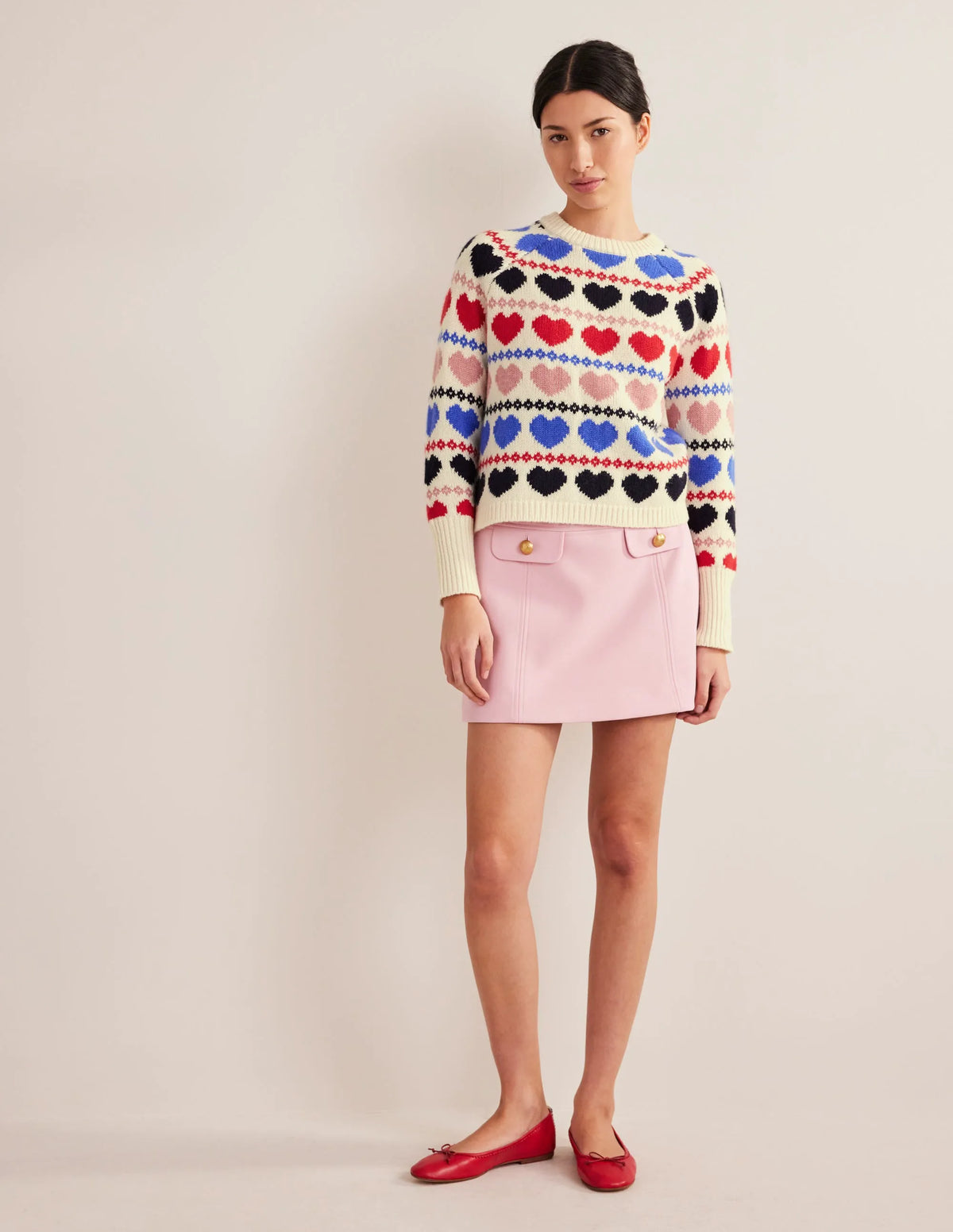 Chunky Fair Isle Sweater-Ivory Heart Fairisle