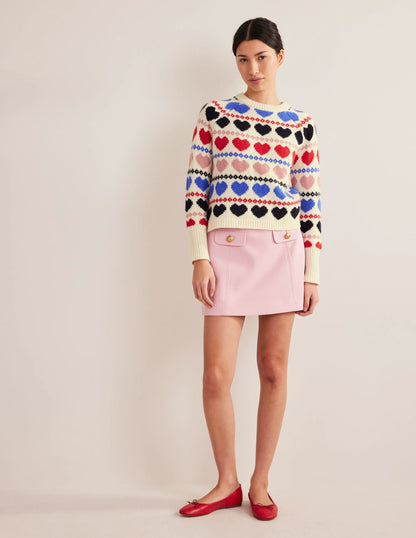 Chunky Fair Isle Sweater-Ivory Heart Fairisle