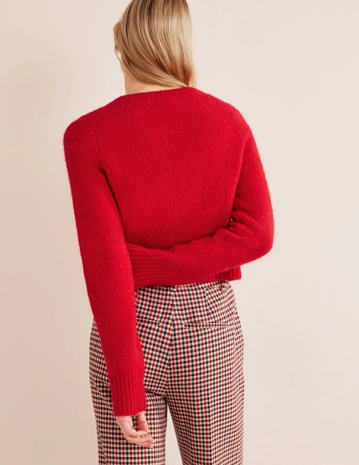 Fluffy Cropped V-Neck Sweater-Crimson