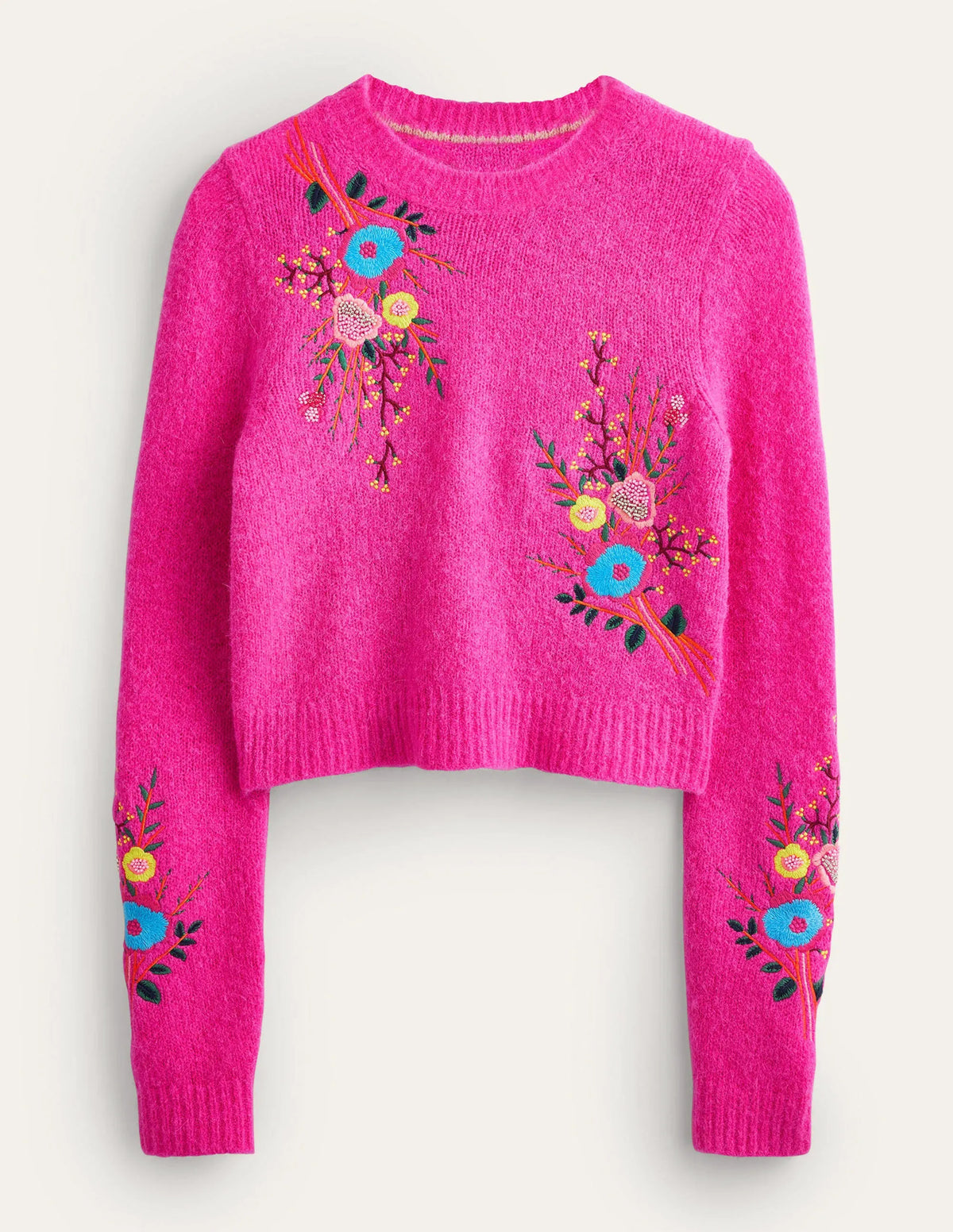 Fluffy Floral Detail Sweater-Shocking Pink Floral