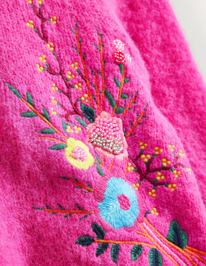 Fluffy Floral Detail Sweater-Shocking Pink Floral
