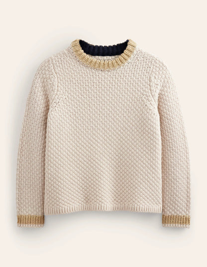Textured Chunky Wool Sweater-Shearling, Gold
