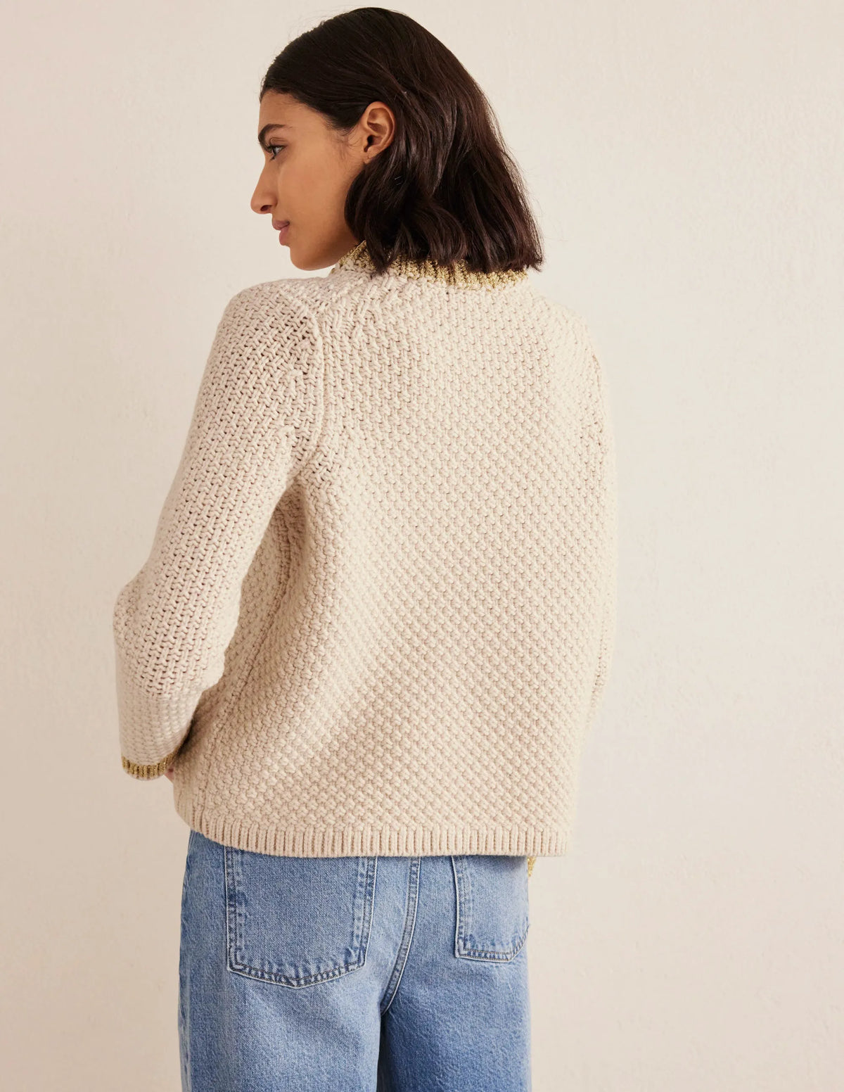 Textured Chunky Wool Sweater-Shearling, Gold