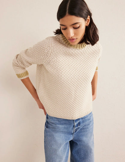 Textured Chunky Wool Sweater-Shearling, Gold