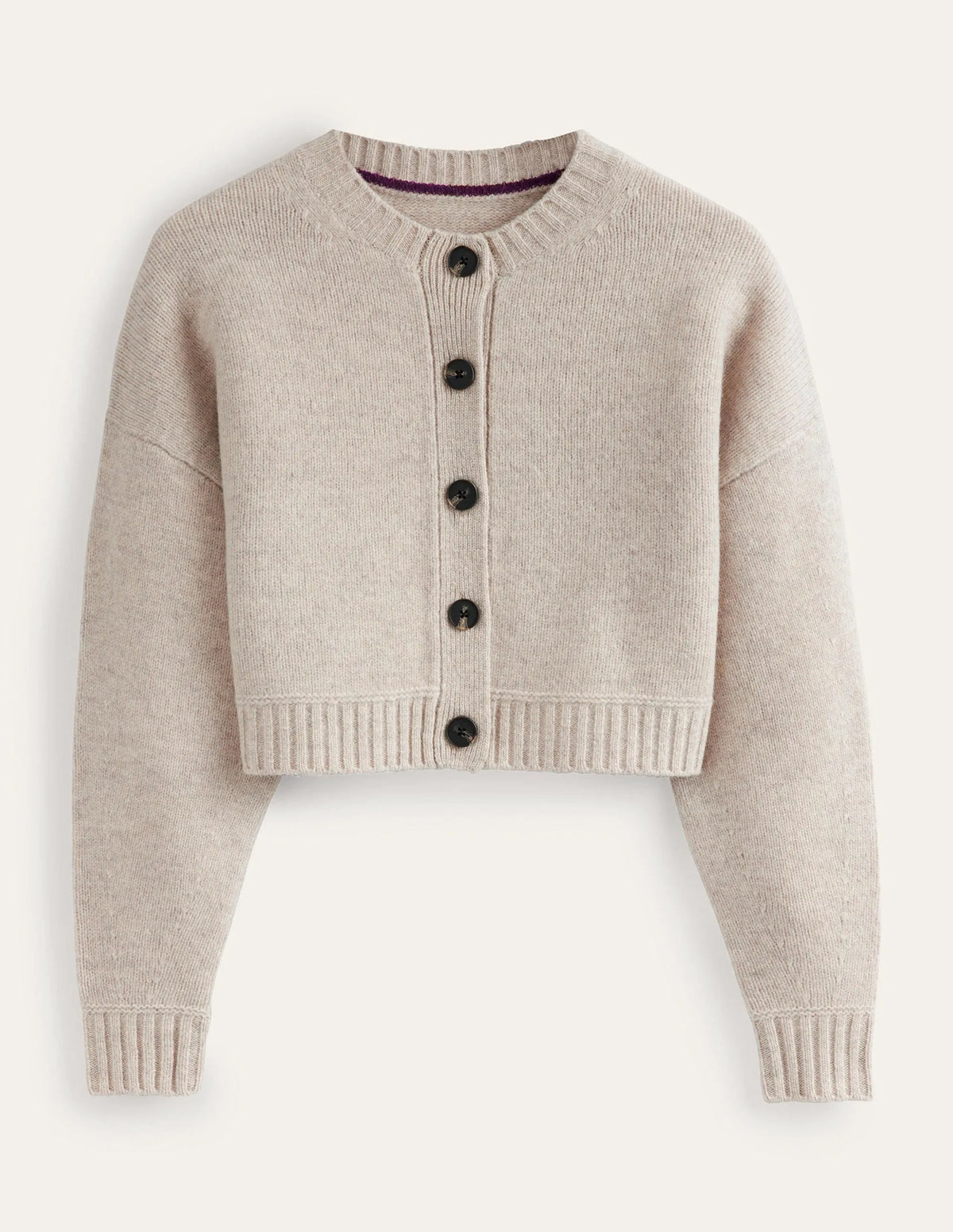 Brushed Wool Cropped Cardigan-Oatmeal Melange