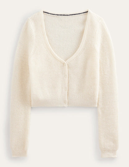 Cropped Fluffy Cardigan-Warm Ivory