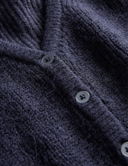Cropped Fluffy Cardigan-Navy