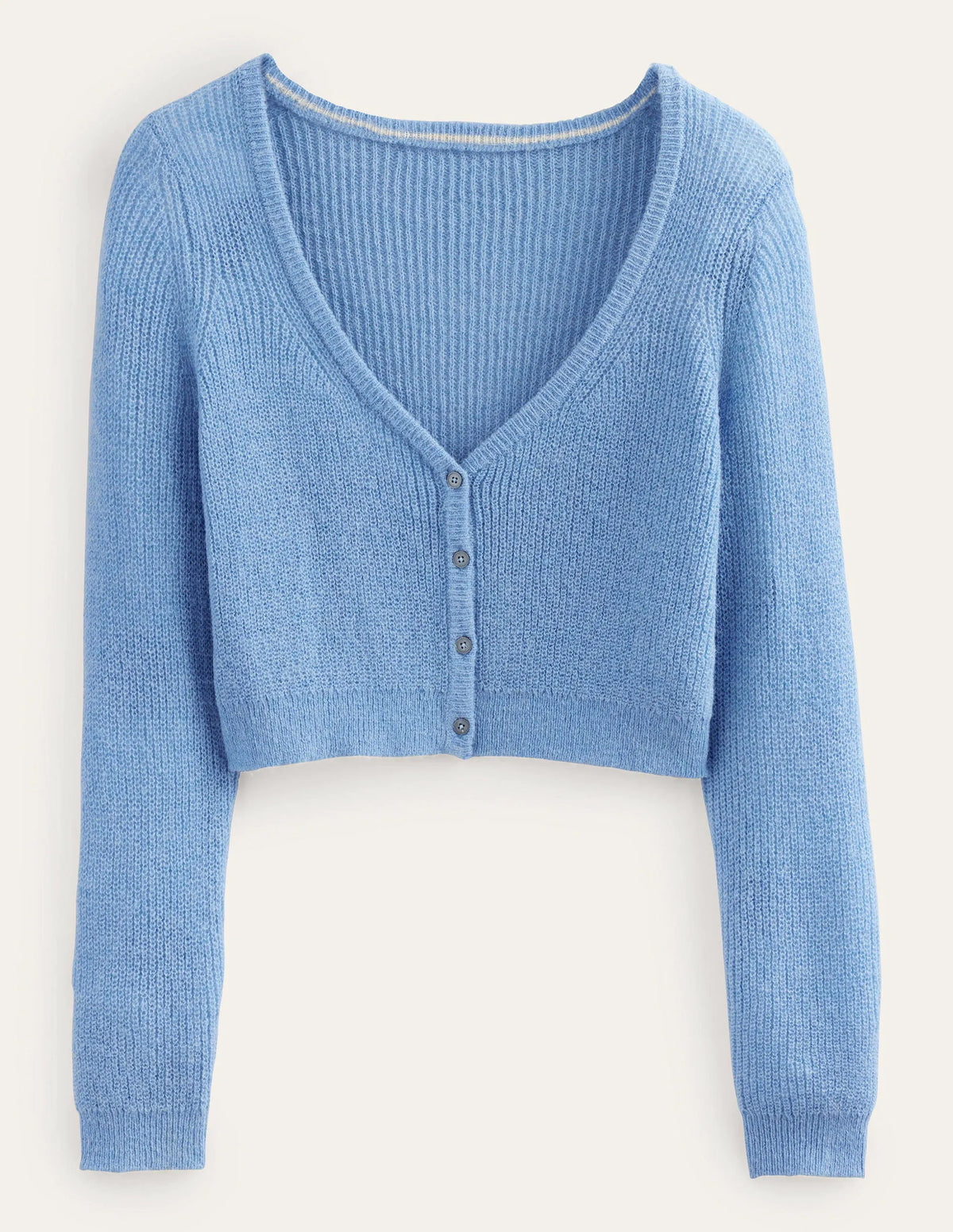 Cropped Fluffy Cardigan-Linseed