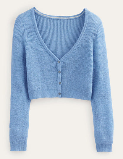 Cropped Fluffy Cardigan-Linseed