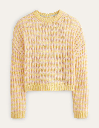Wide Rib Fluffy Sweater-Yellow Marl