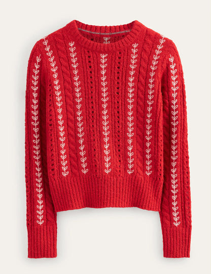 Fluffy Embroidery Sweater-Tomato