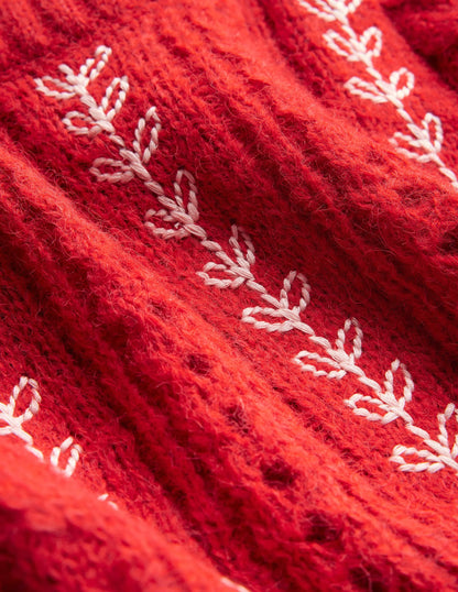 Fluffy Embroidery Sweater-Tomato