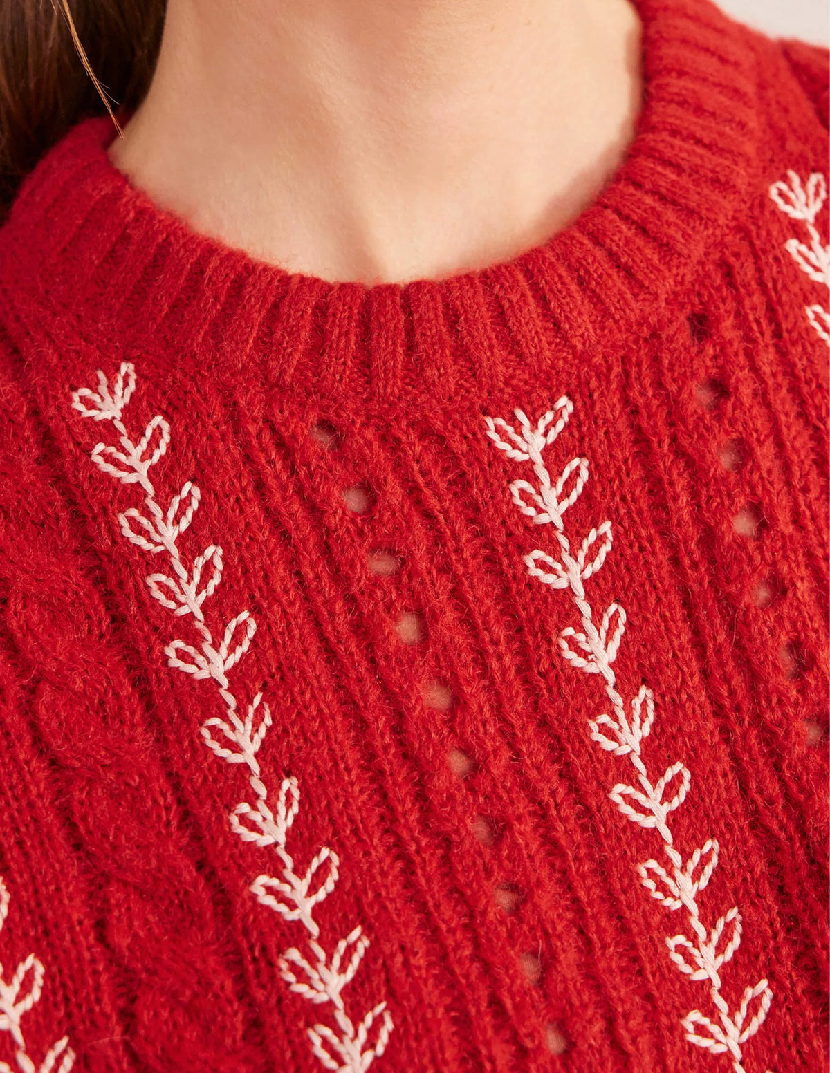 Fluffy Embroidery Sweater-Tomato