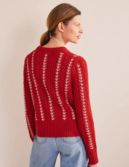 Fluffy Embroidery Sweater-Tomato
