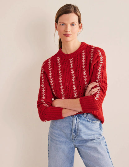 Fluffy Embroidery Sweater-Tomato