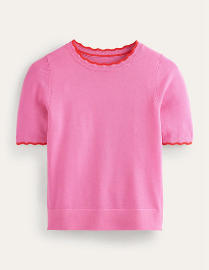 Merino Scalloped T-shirt-Mid Pink