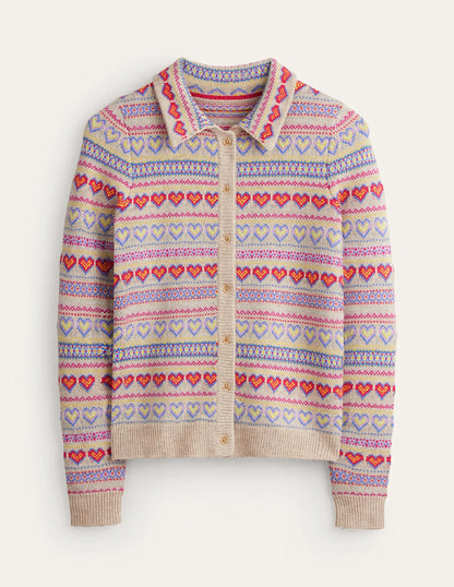 Eliza Heart Fair Isle Sweater-Chinchilla Melange Fair Isle