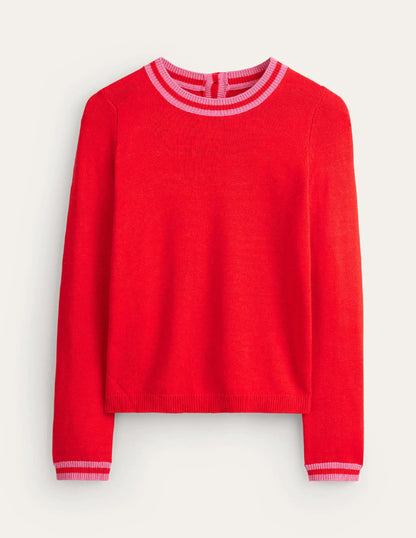 Cecily Button Back Sweater-Post Box Red, Brand Stripe