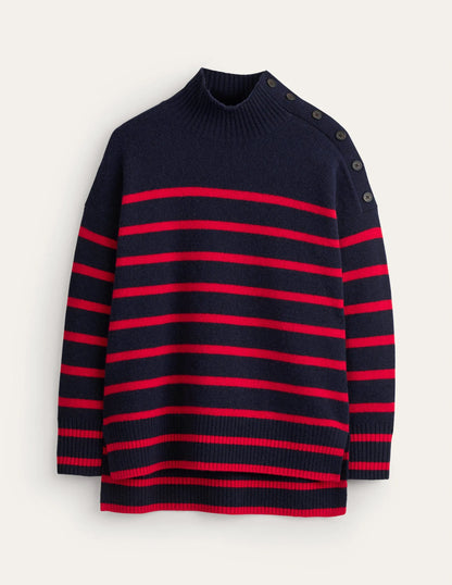 Evelyn Oversized Wool Sweater-Navy Peony, Post Box Red