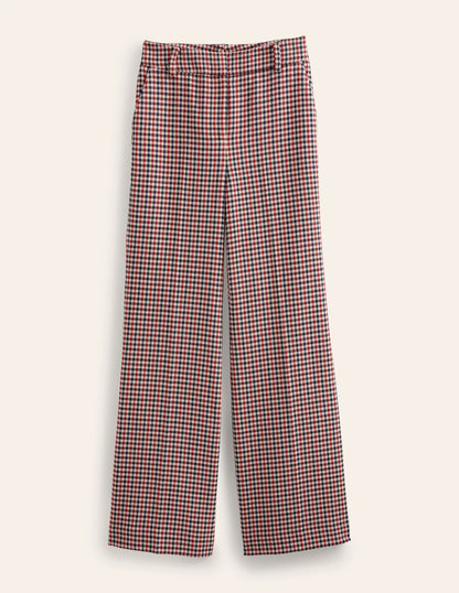 Wide Leg Flared Check Pants-Check