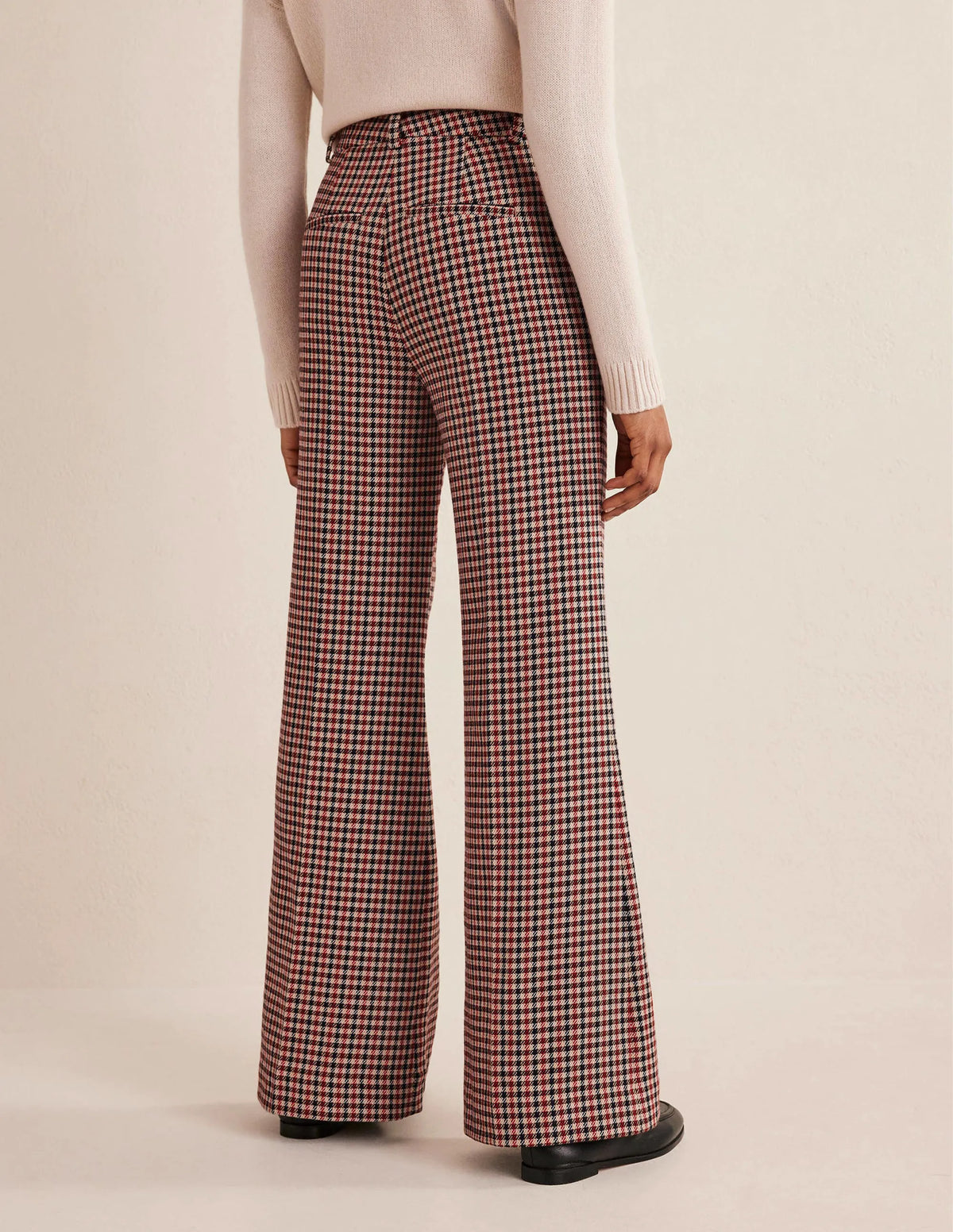 Wide Leg Flared Check Pants-Check