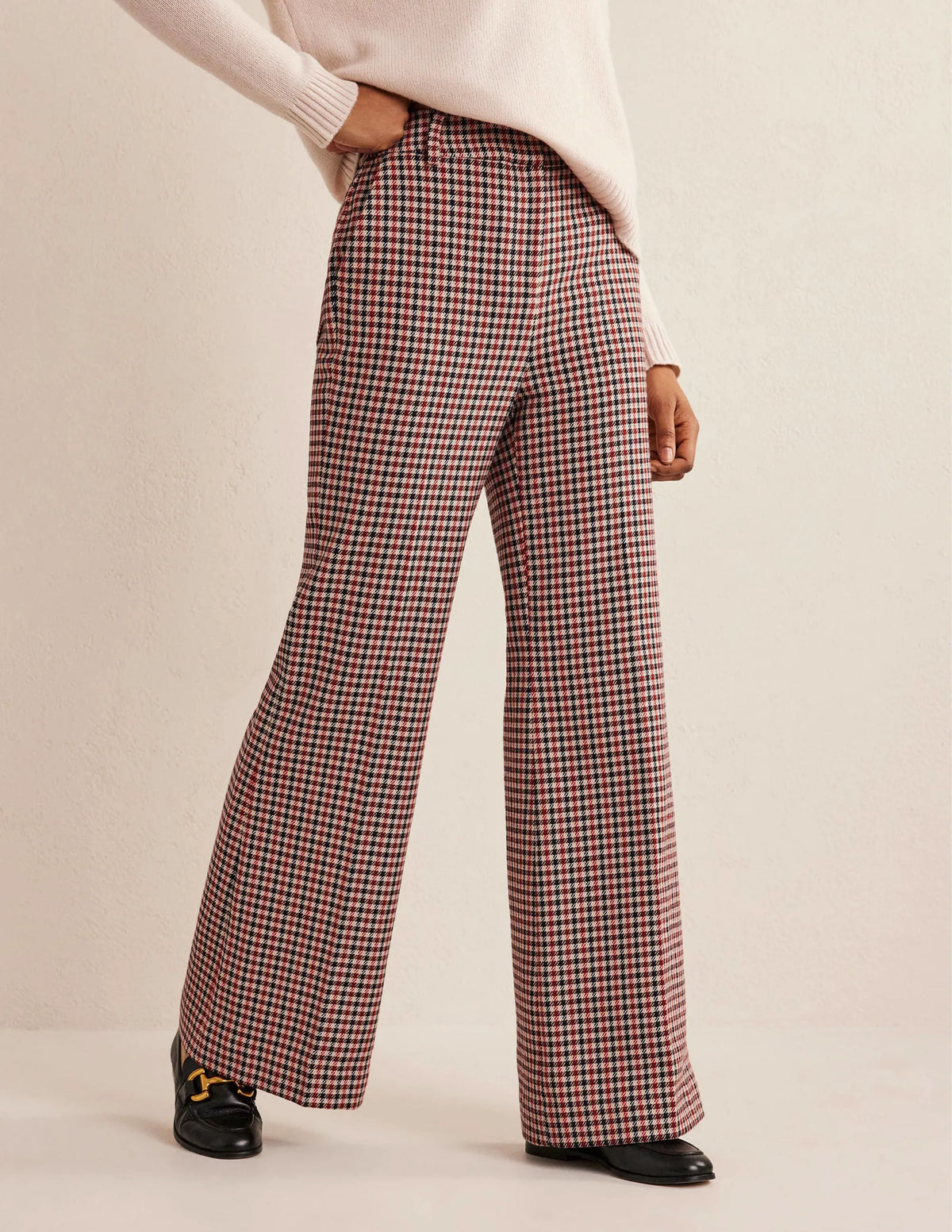 Wide Leg Flared Check Pants-Check