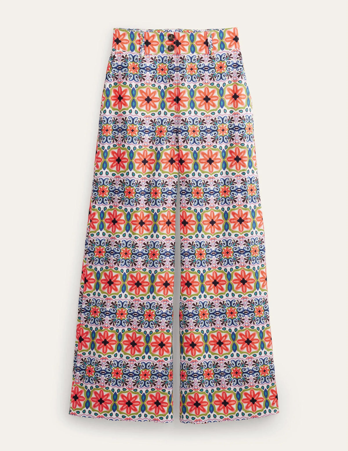 Wide Leg Printed Linen Pants-Multi, Tapestry Stripe