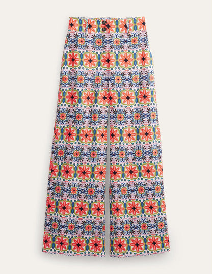 Wide Leg Printed Linen Pants-Multi, Tapestry Stripe