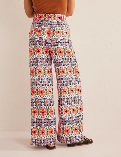Wide Leg Printed Linen Pants-Multi, Tapestry Stripe