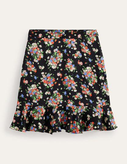 Satin Ruffle Mini Skirt-Black Wild Cluster