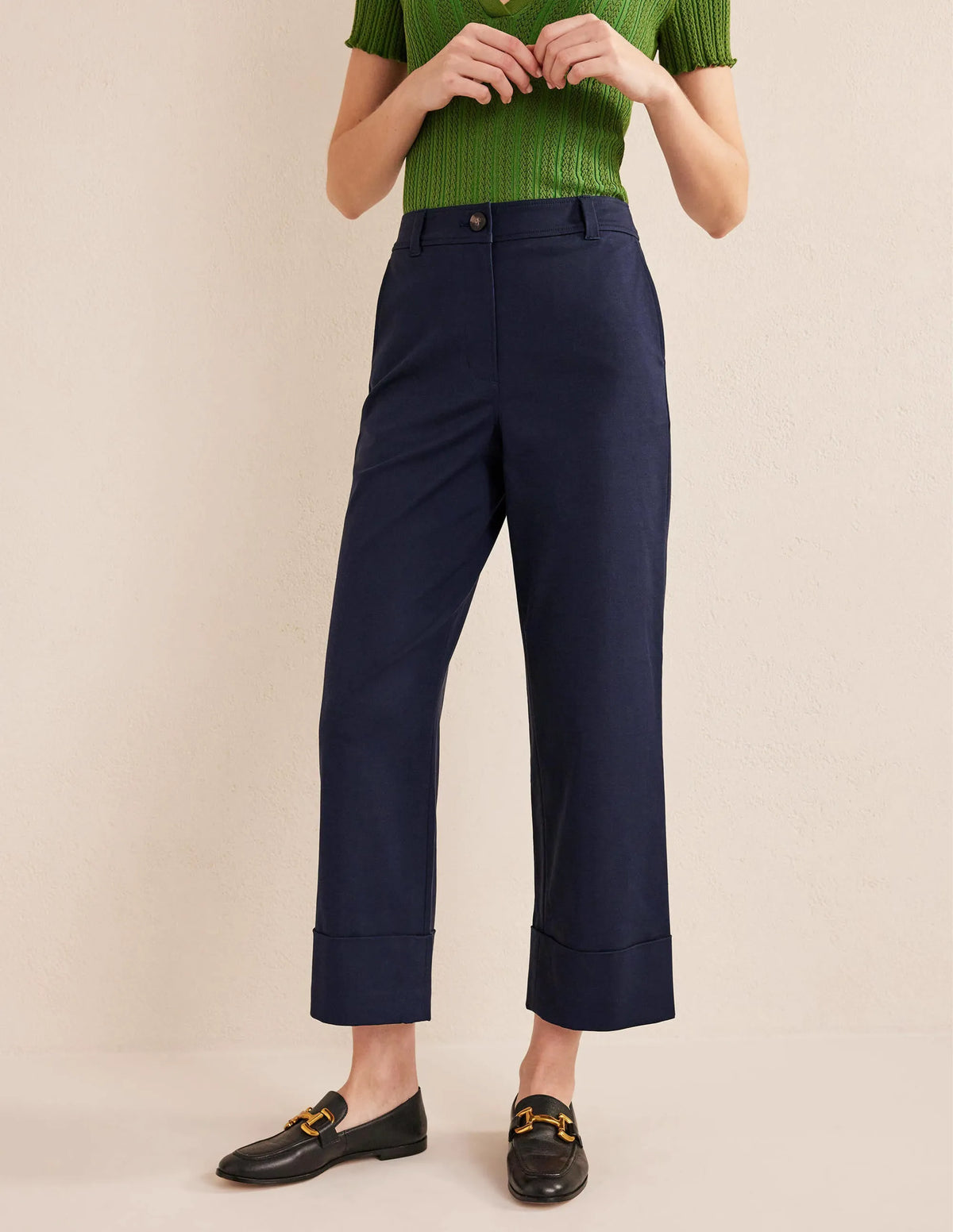Tailored Turn Up Pants-Navy