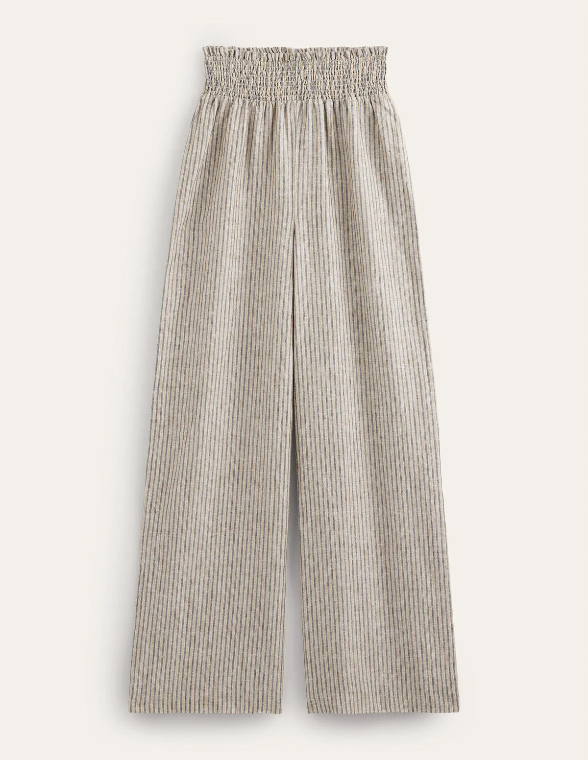 Linen Shirred Waist Pants-Camel and Black Lurex Stripe