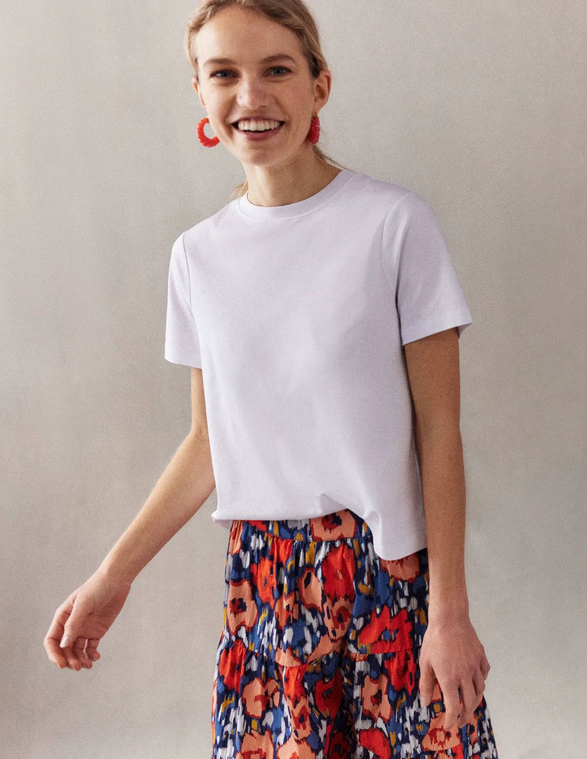 Tiered Poplin Midi Skirt-Navy, Abstract Poppy Large