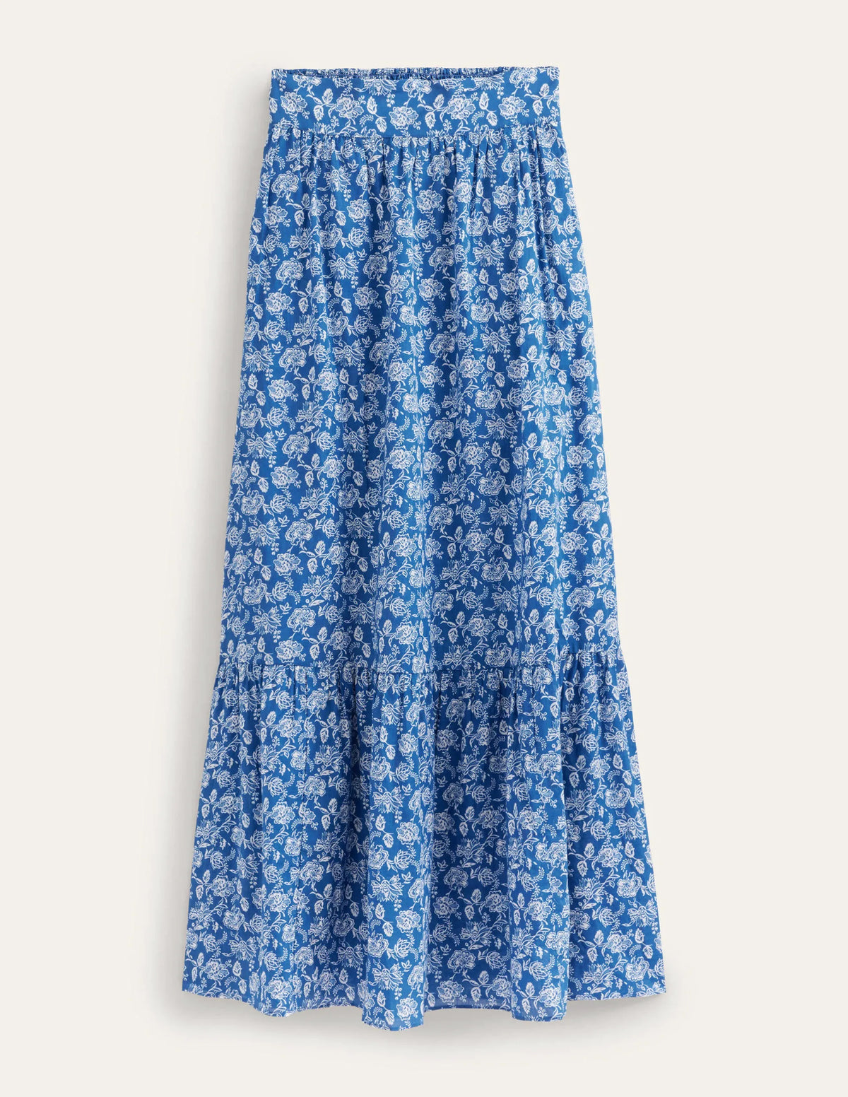 Tiered Cotton Maxi Skirt-True Blue, Linear Bloom