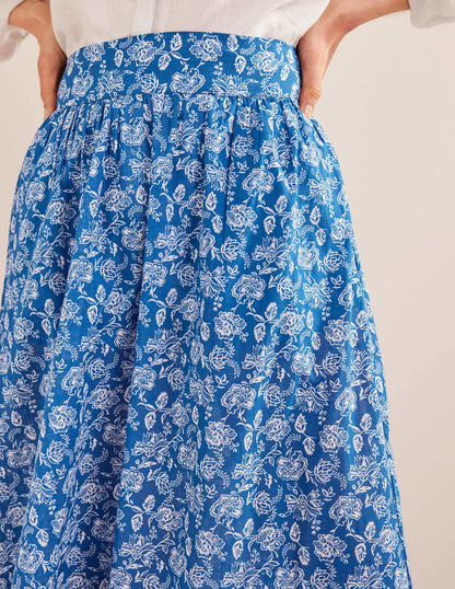 Tiered Cotton Maxi Skirt-True Blue, Linear Bloom
