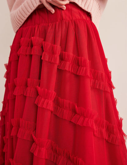 Tulle Occasion Midi Skirt-Dark Rose