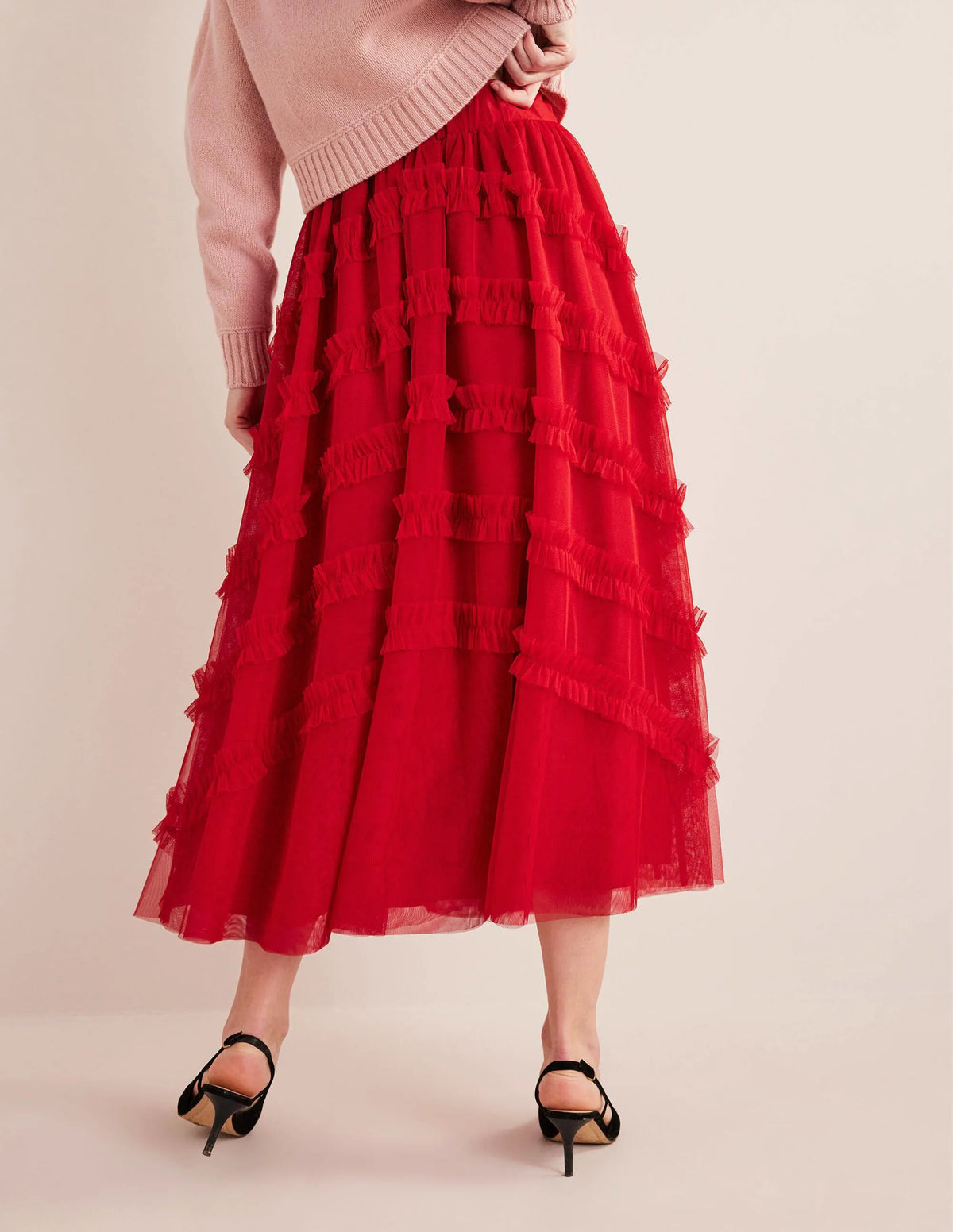 Tulle Occasion Midi Skirt-Dark Rose