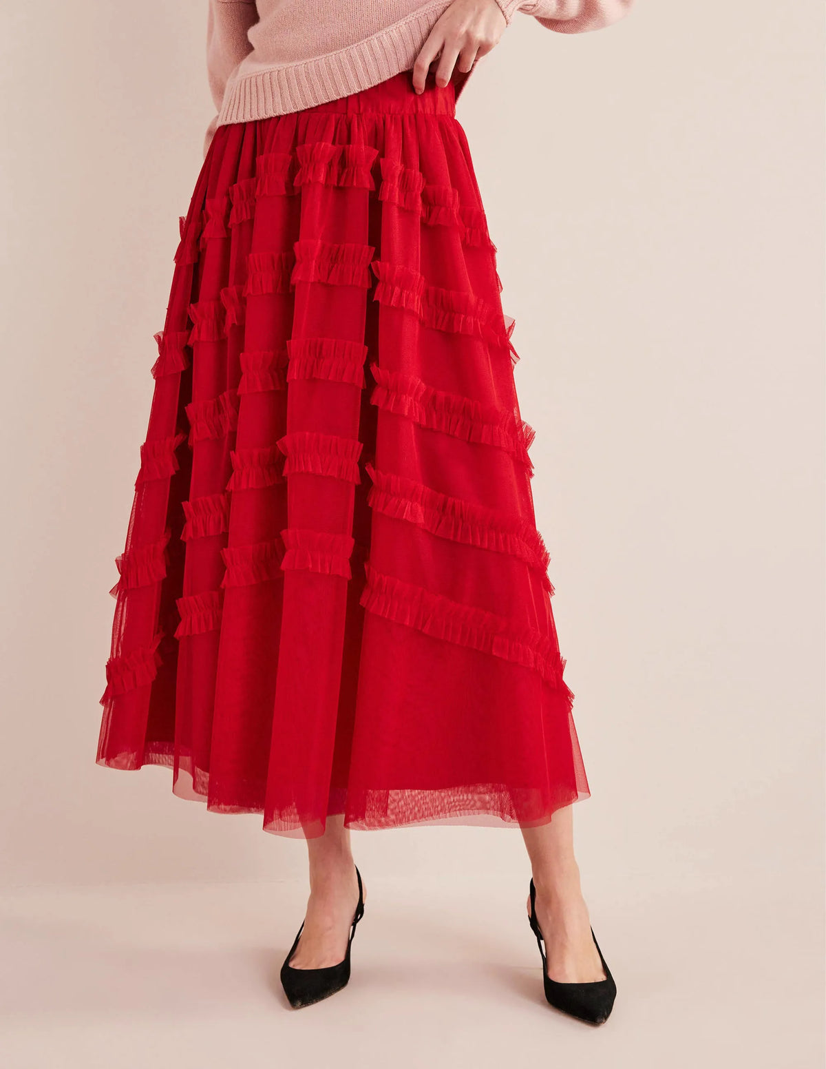 Tulle Occasion Midi Skirt-Dark Rose