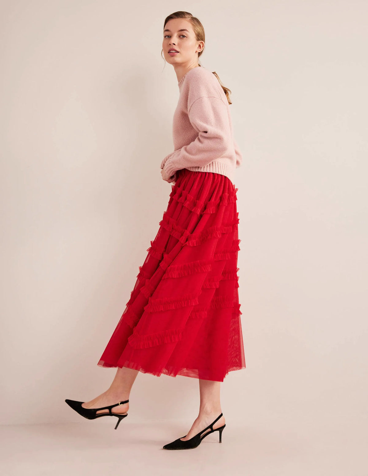 Tulle Occasion Midi Skirt-Dark Rose