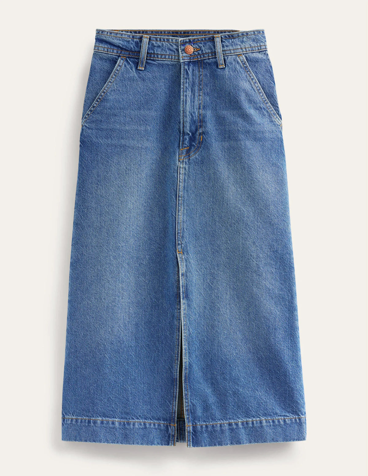 Straight Denim Midi Skirt-Groove Wash